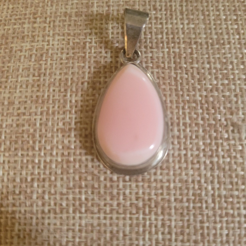925 Sterling Silver Pink Stone Teardrop Pendant Small 1 Inch Cottagecore